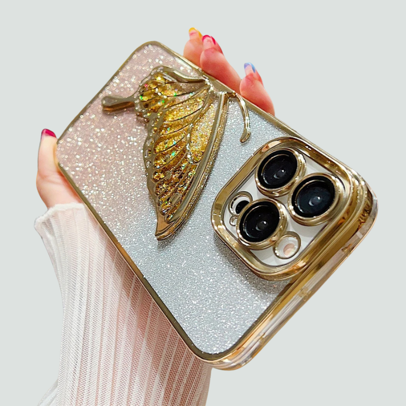 Gradient Glitter Butterfly Plating iPhone Clear Phone Case