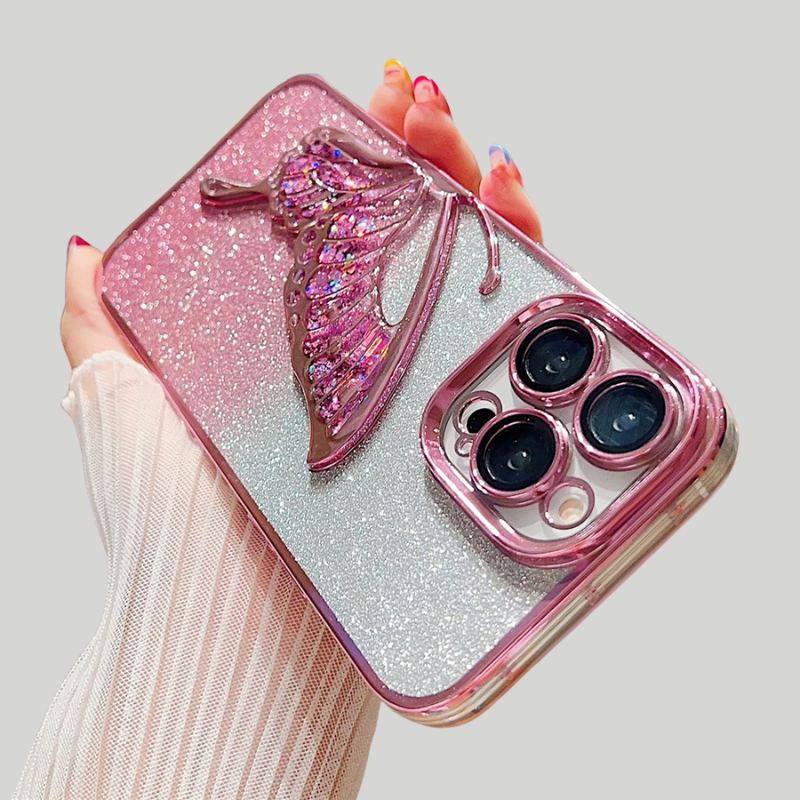 Gradient Glitter Butterfly Plating iPhone Clear Phone Case