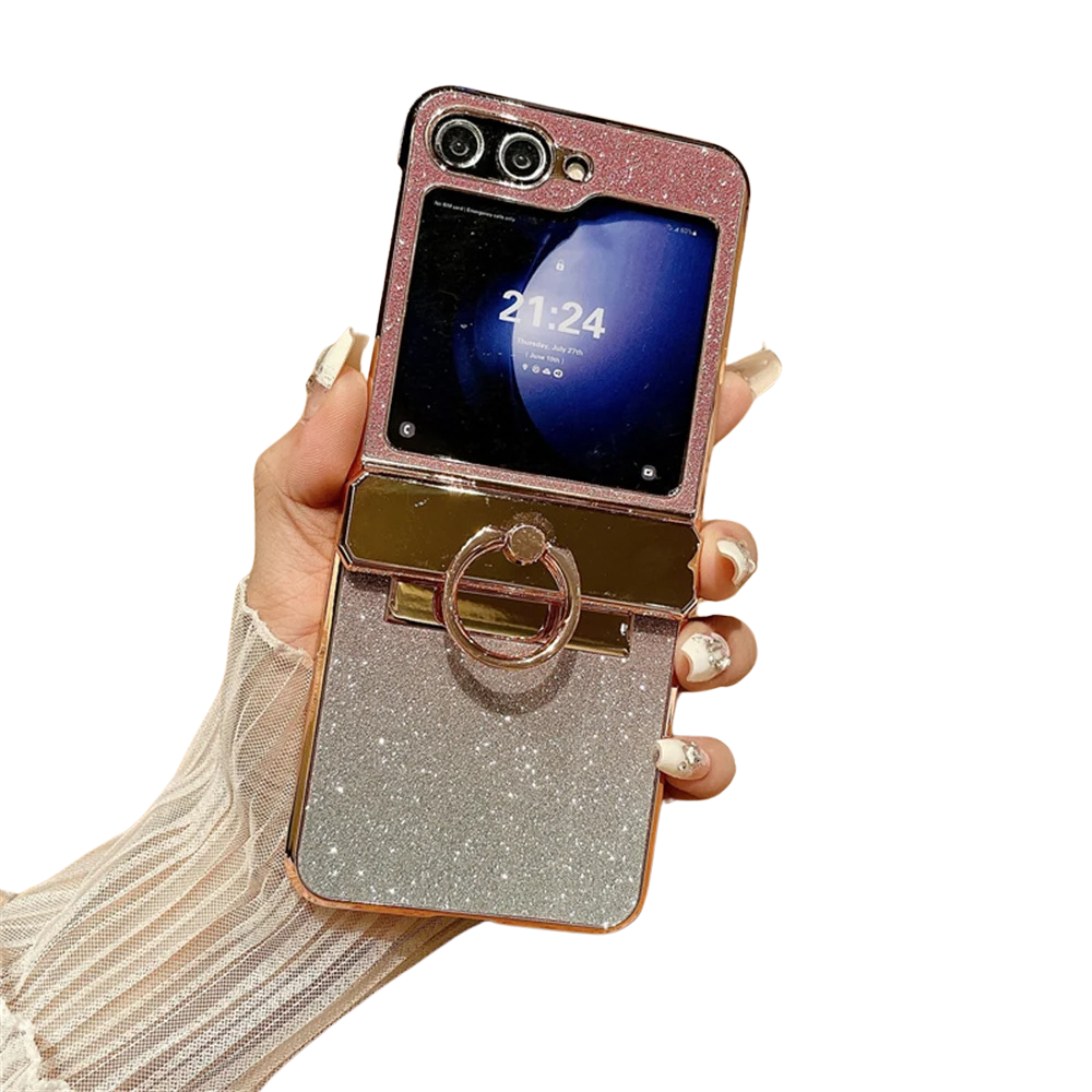 Gradient Glitter Diamond Samsung Z Flip Ring Holder Case - Styleeo