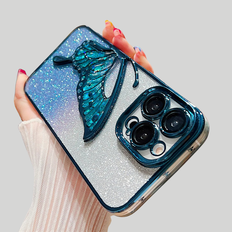 Gradient Glitter Butterfly Plating iPhone Clear Phone Case