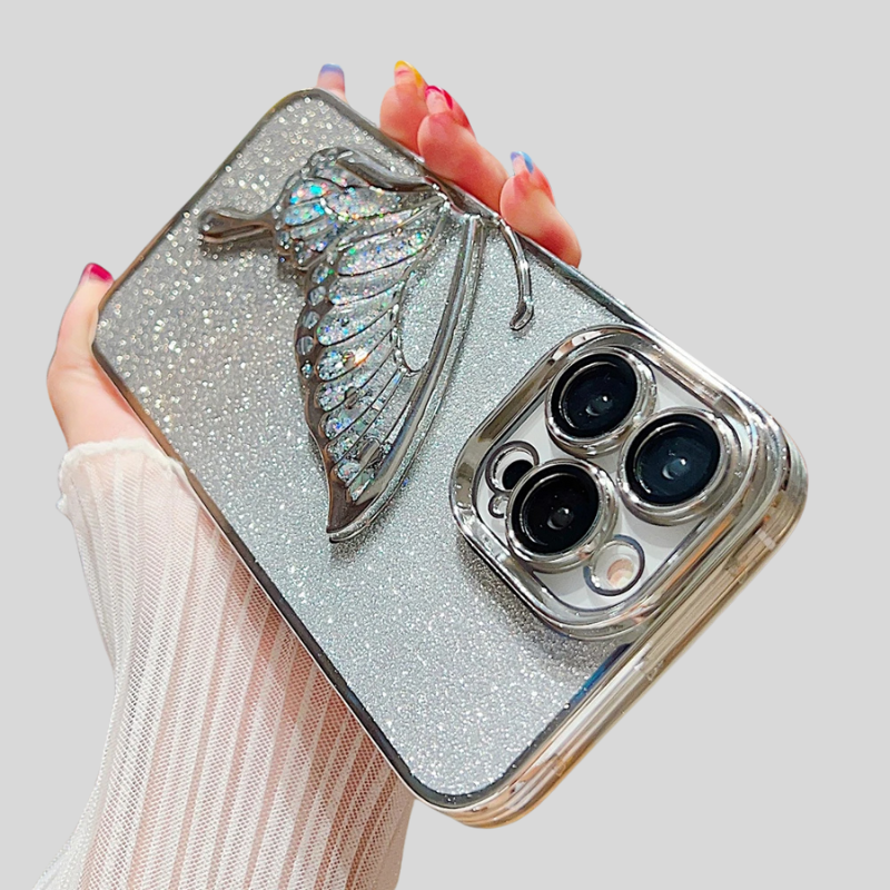 Gradient Glitter Butterfly Plating iPhone Clear Phone Case