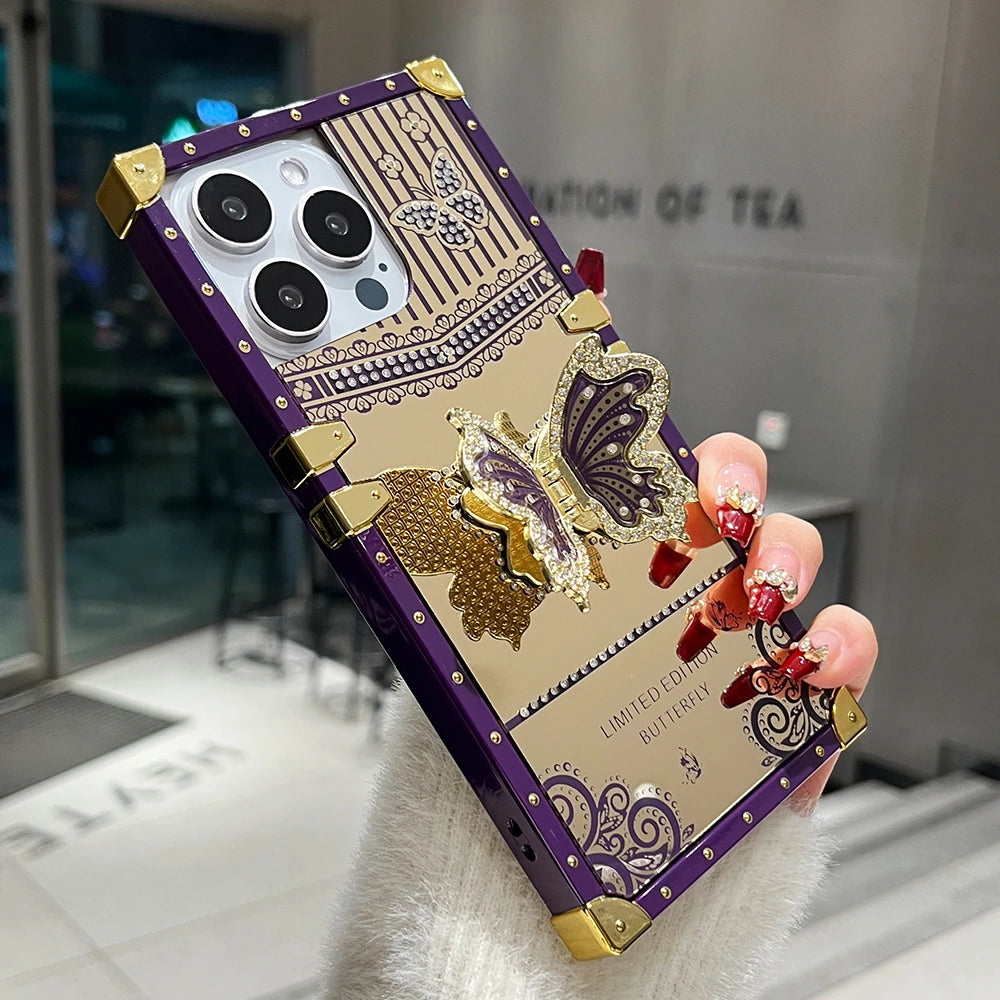 Diamond Butterfly iPhone Case | Luxury Kickstand Shockproof Cover