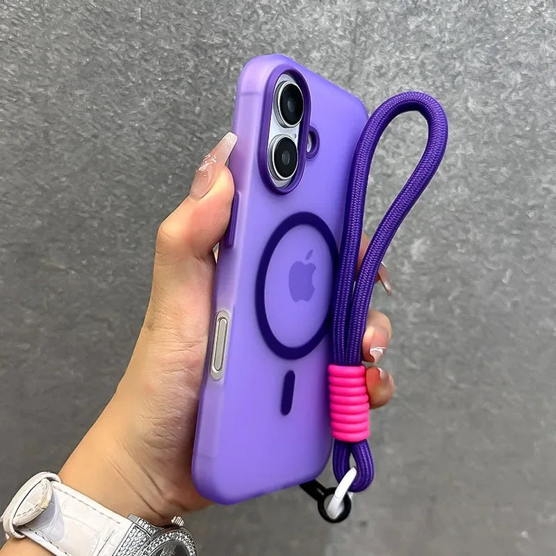 Magsafe iPhone Case | Matte Soft TPU Cover With Wrist Strap