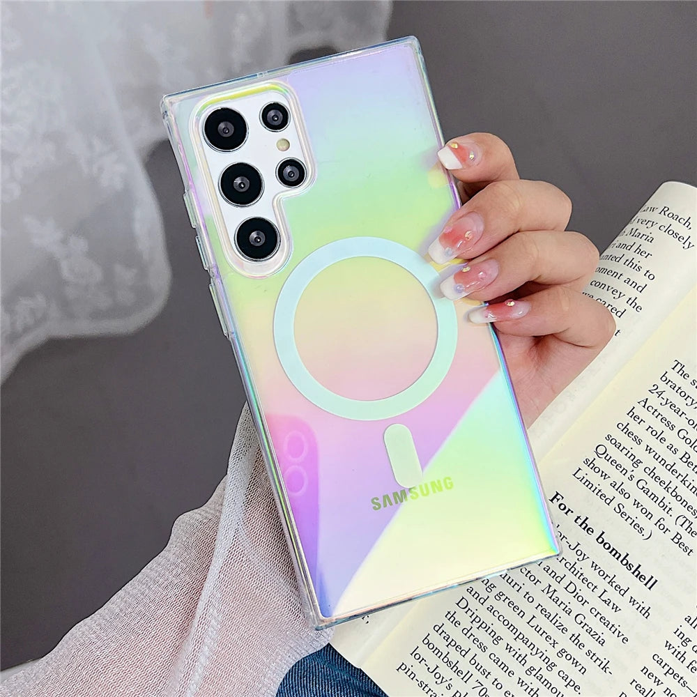 Laser Rainbow Samsung Phone Case | Transparent Wireless Charging Cover - Styleeo