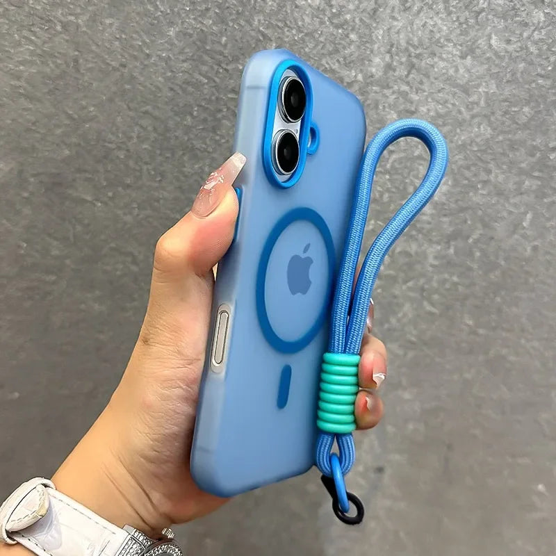 Magsafe iPhone Case | Matte Soft TPU Cover With Wrist Strap