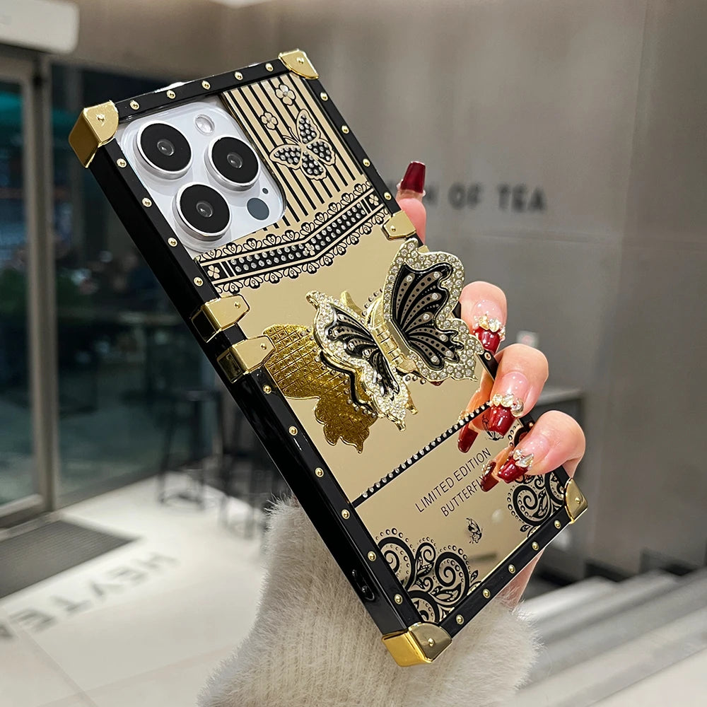 Diamond Butterfly iPhone Case | Luxury Kickstand Shockproof Cover