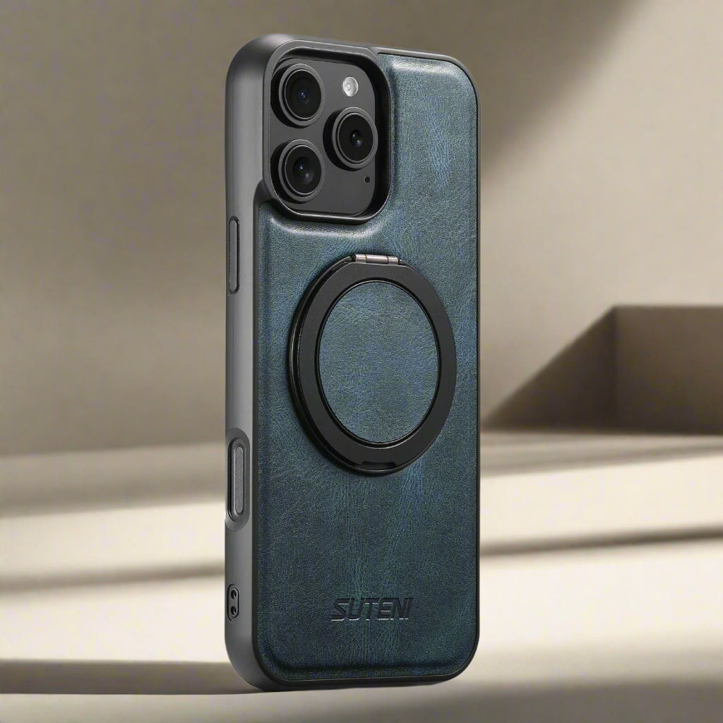 Leather MagSafe iPhone 360° Rotating Ring Holder Case