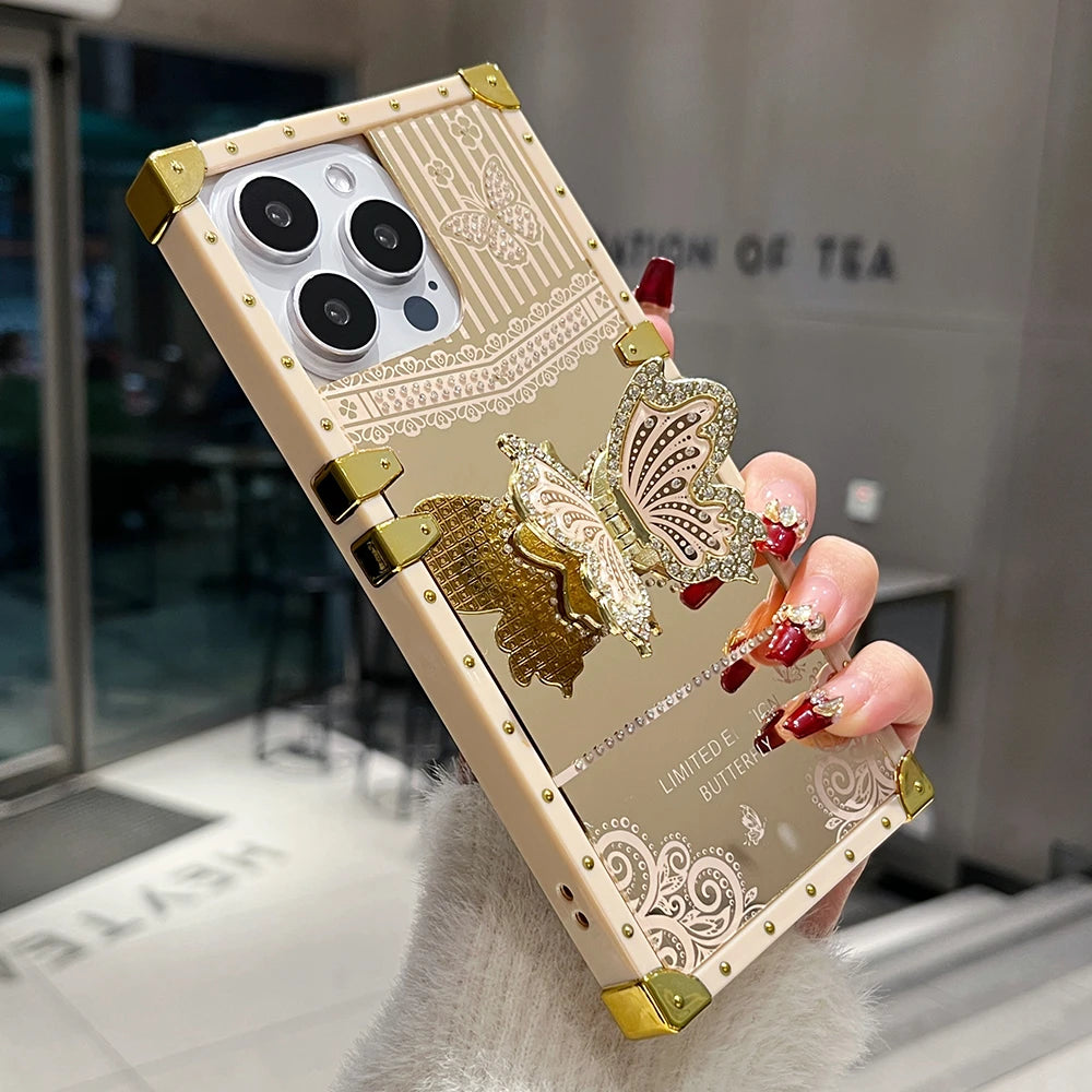 Diamond Butterfly iPhone Case | Luxury Kickstand Shockproof Cover - Styleeo