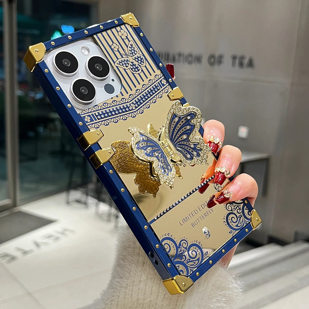 Diamond Butterfly iPhone Case | Luxury Kickstand Shockproof Cover