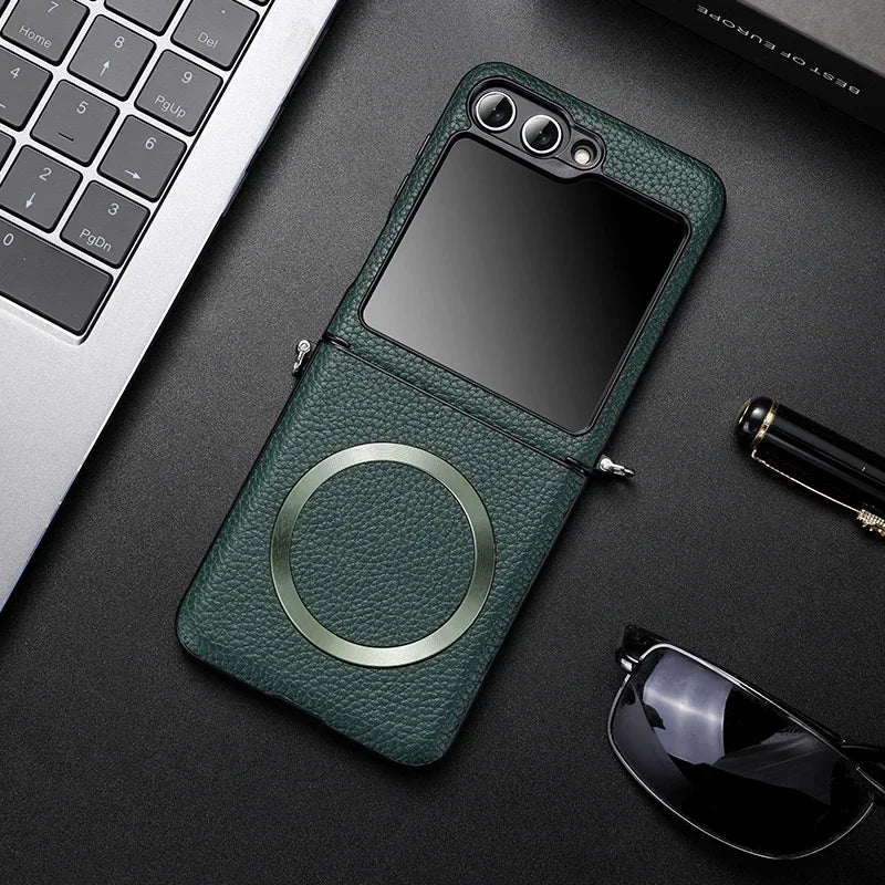 Litchi Leather Samsung Galaxy Z Flip Wireless Charging Case - Styleeo