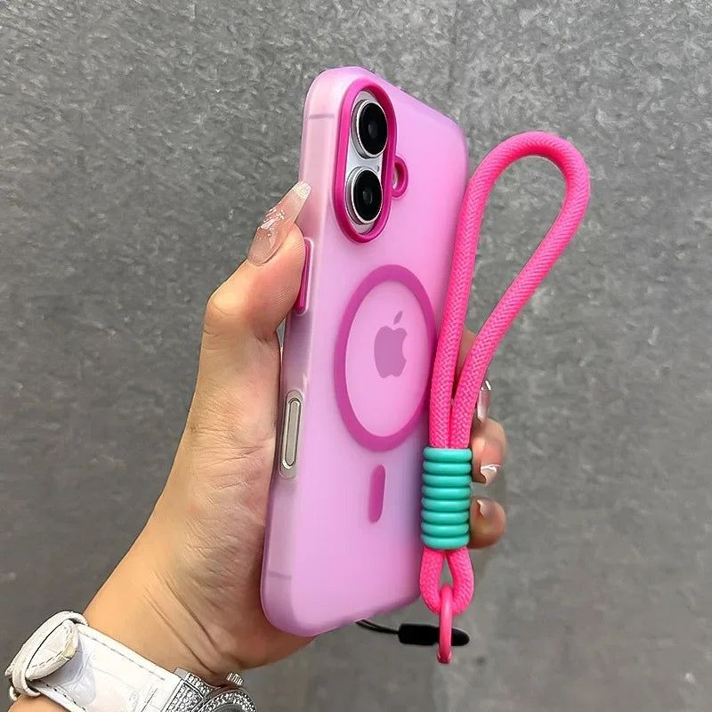 Magsafe iPhone Case | Matte Soft TPU Cover With Wrist Strap