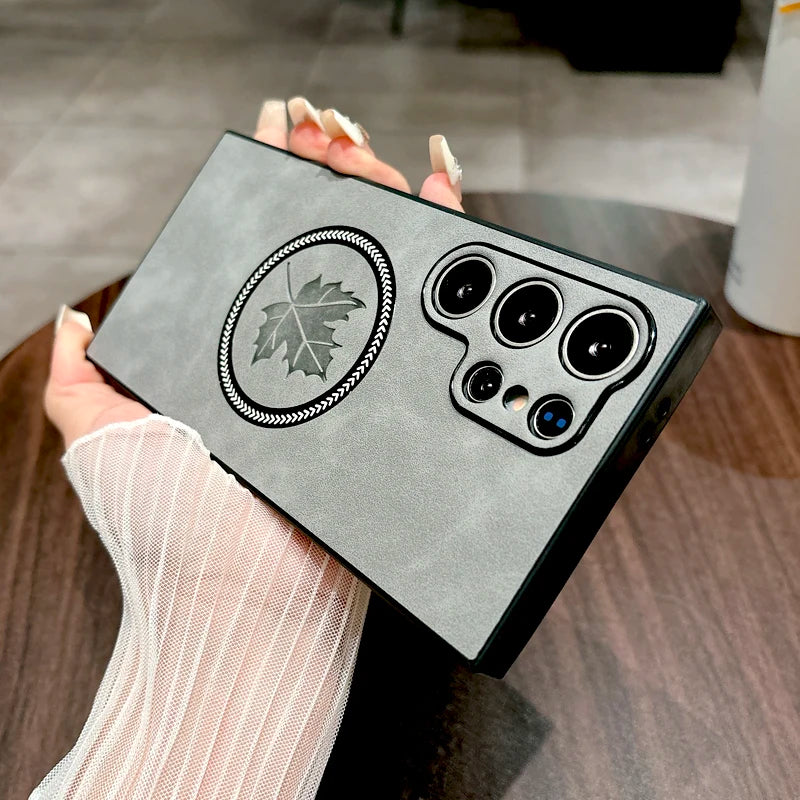 Leather Samsung Galaxy Magnetic Wireless Charging Case - Styleeo