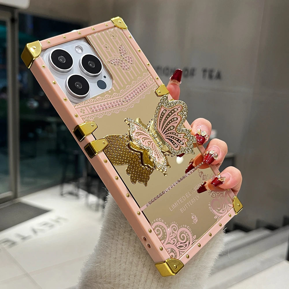 Diamond Butterfly iPhone Case | Luxury Kickstand Shockproof Cover