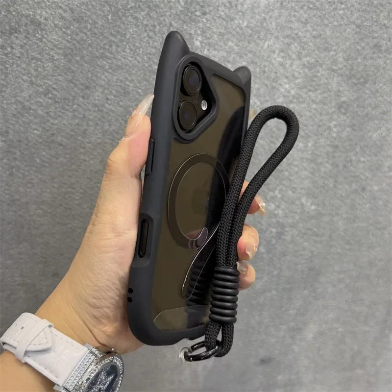 Cat Ear MagSafe iPhone Case With Wrist Strap