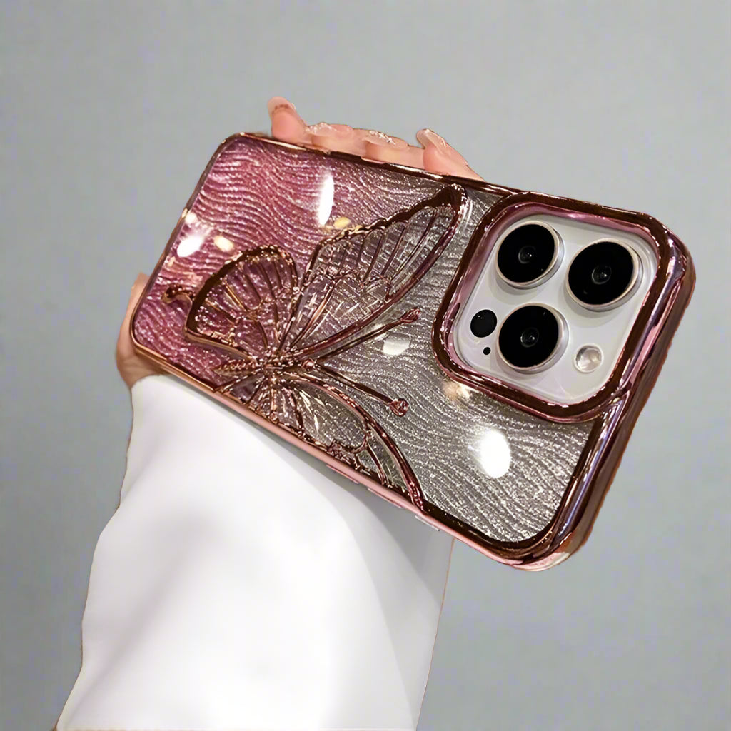 Luxury Butterfly iPhone Case | Gradient Glitter Soft Electroplated Cover