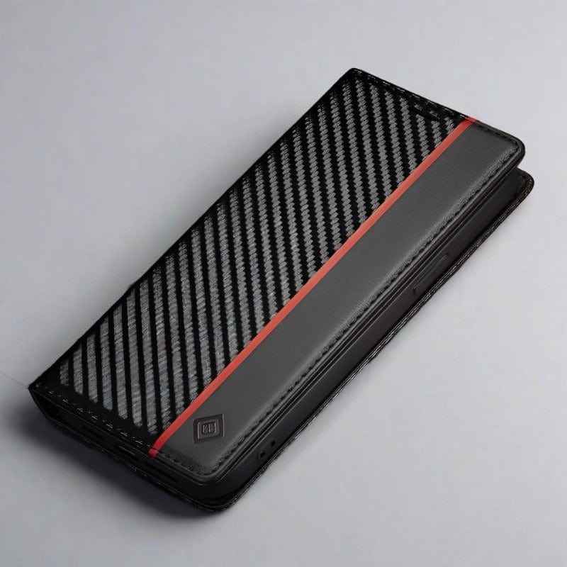 Magnetic Flip Cover Samsung Carbon Fiber Wallet Case