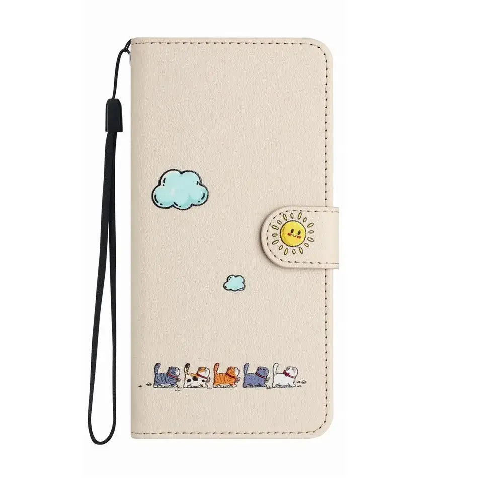 Cat Print iPhone Leather Flip Cover Wallet Case