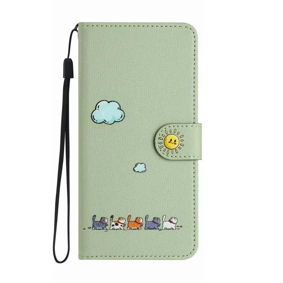 Cat Print iPhone Leather Flip Cover Wallet Case