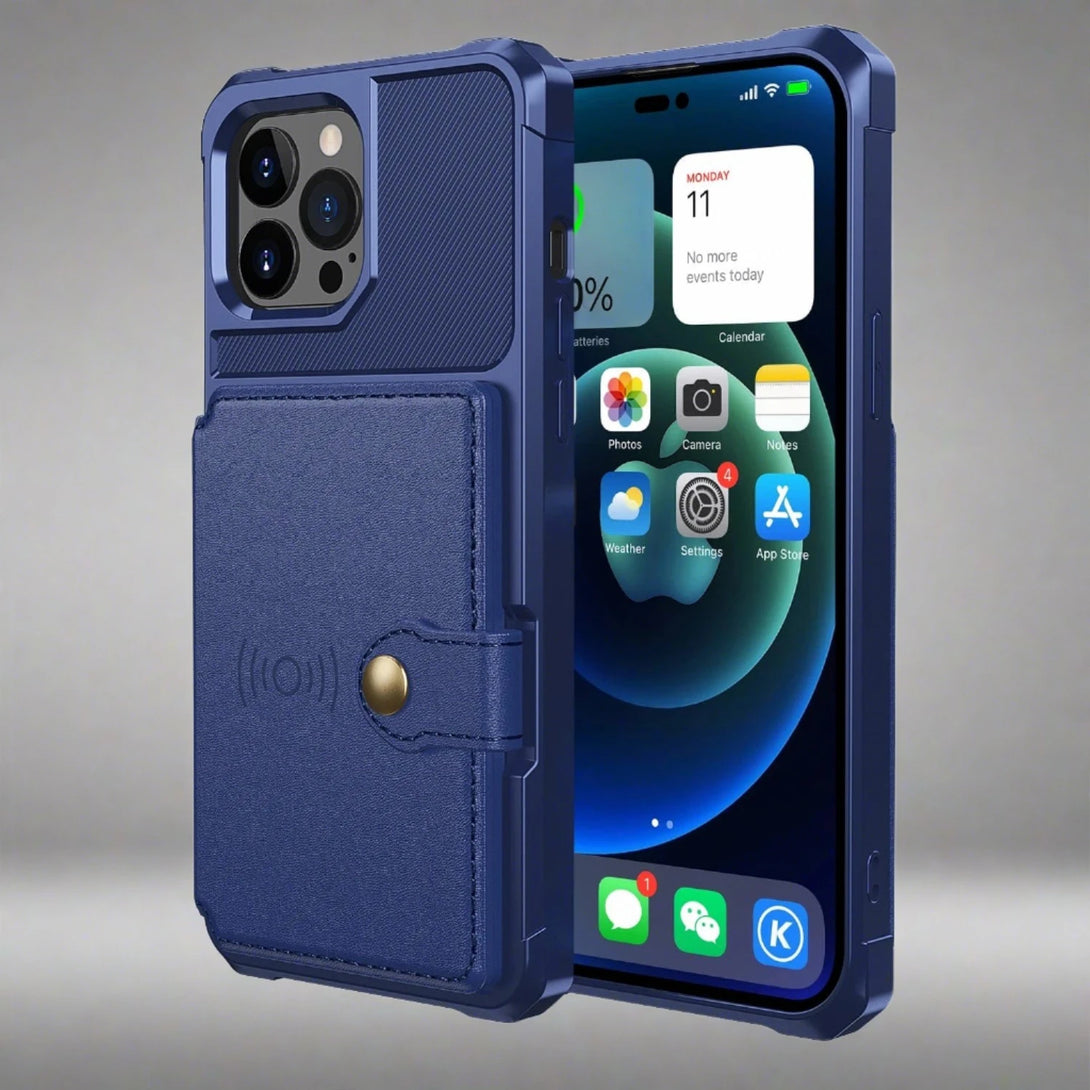 Shockproof iPhone 15 Cardholder Cases | Magnetic Flip Back Cover iPhone 15 / Blue Cardholder Case For iPhone 15 Styleeo