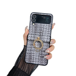 Woven Pattern Samsung Z Flip Diamond Ring Holder Case