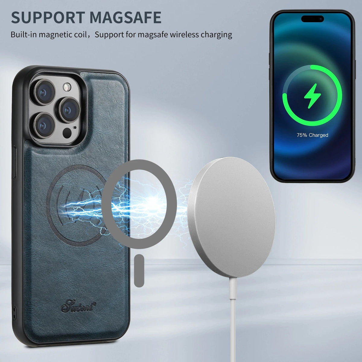 2 In 1 Magnetic Detachable iPhone 16 Leather Wallet Case