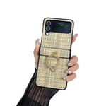 Woven Pattern Samsung Z Flip Diamond Ring Holder Case