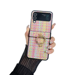 Woven Pattern Samsung Z Flip Diamond Ring Holder Case