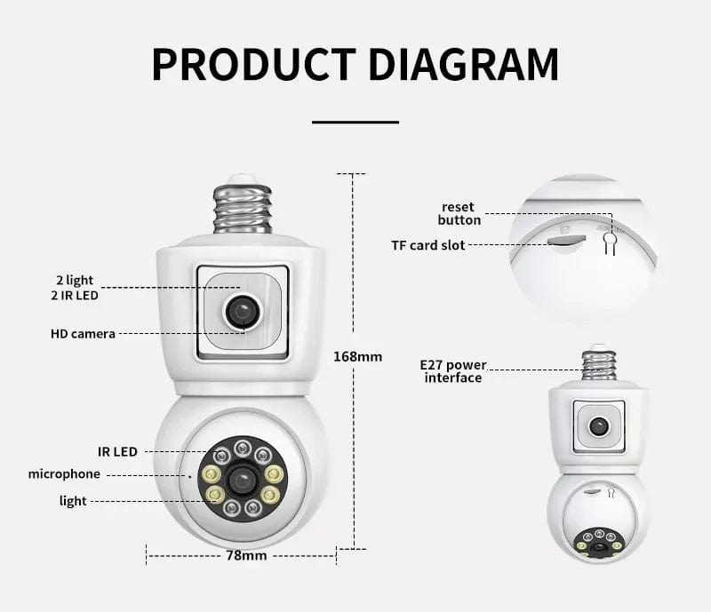 4K Light Bulb Wifi Camera | Dual Lense Security