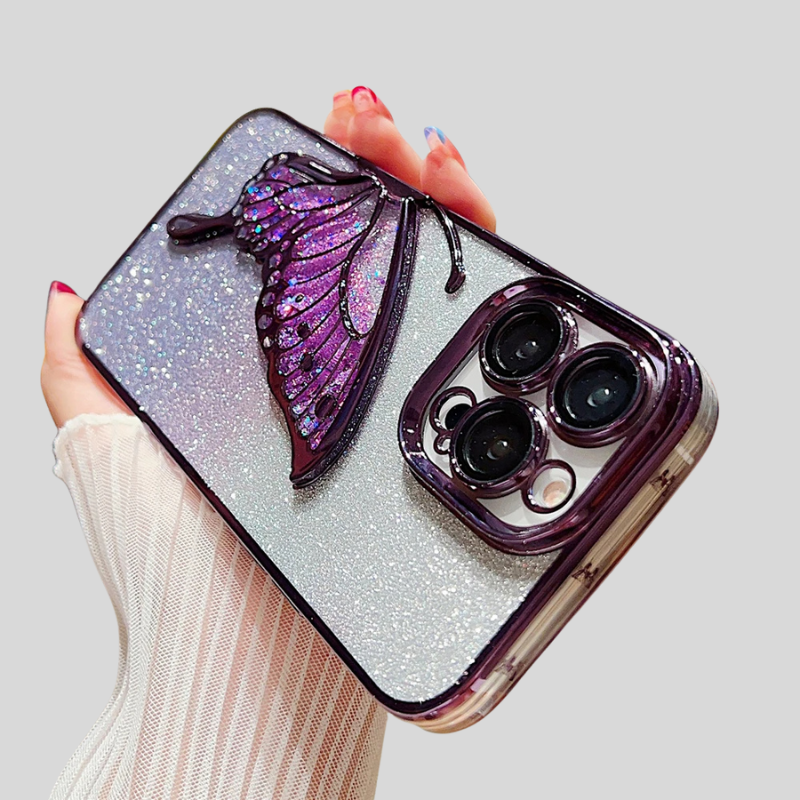 Gradient Glitter Butterfly Plating iPhone Clear Phone Case