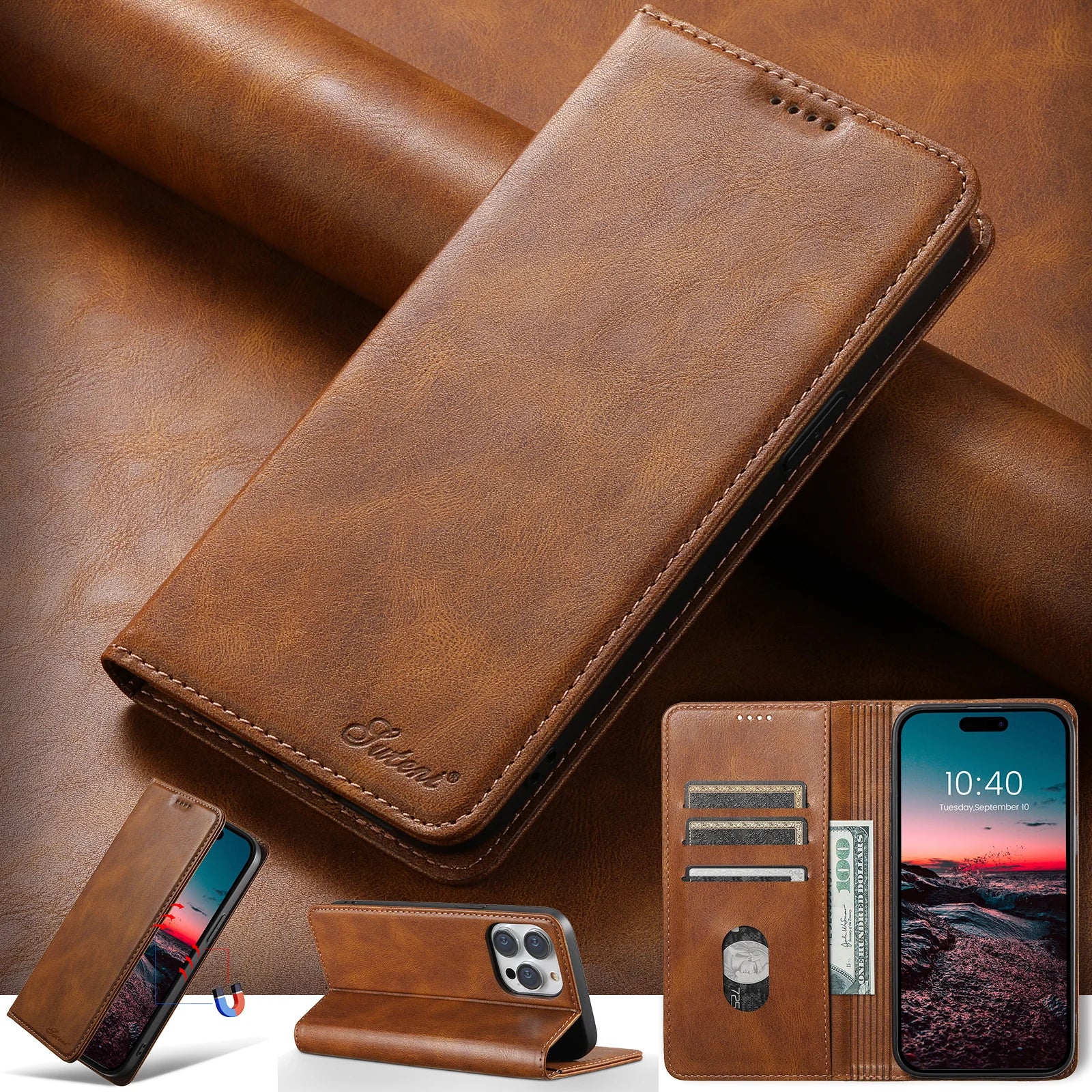 Leather iPhone 16/15 Flip Cover Wallet Magnetic Case