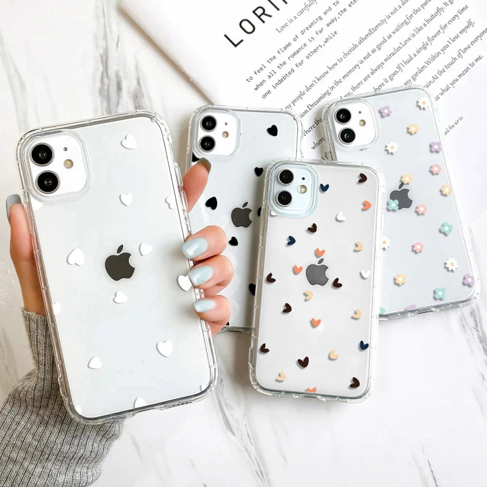 Printed Heart Pattern iPhone Shockproof Clear Case