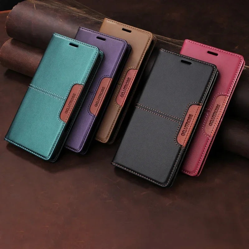 RFID Leather iPhone 16/15 Magnetic Flip Cover Wallet Case