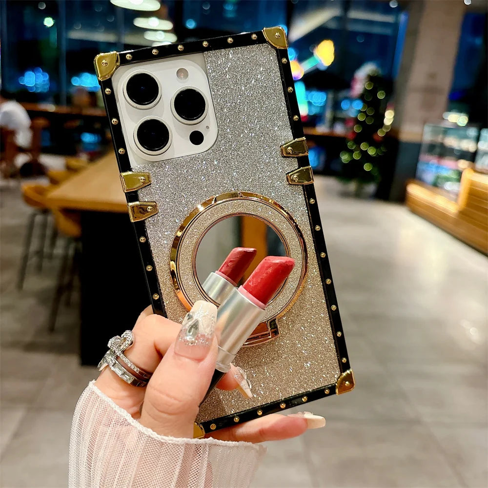 Glitter iPhone MagSafe Case | Magnetic Kickstand Mirror Cover