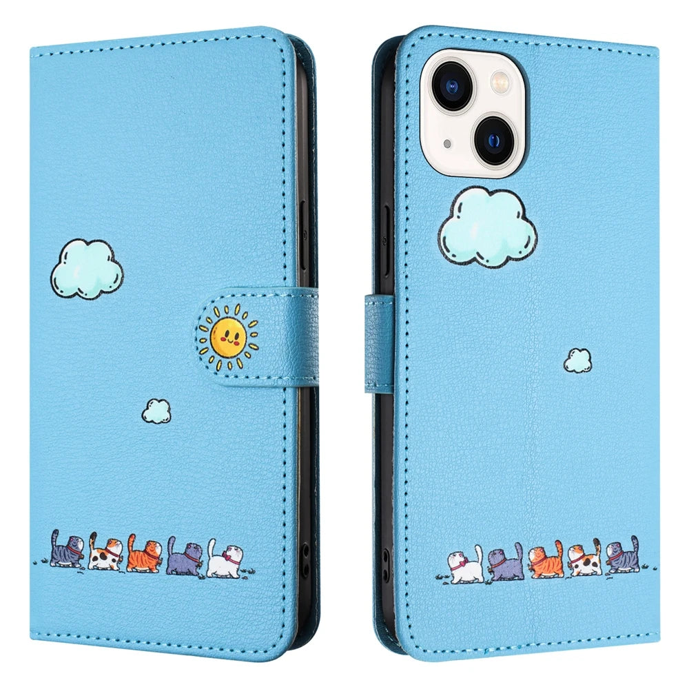 Cat Printed Magnetic Leather iPhone Flip Cover Wallet Case