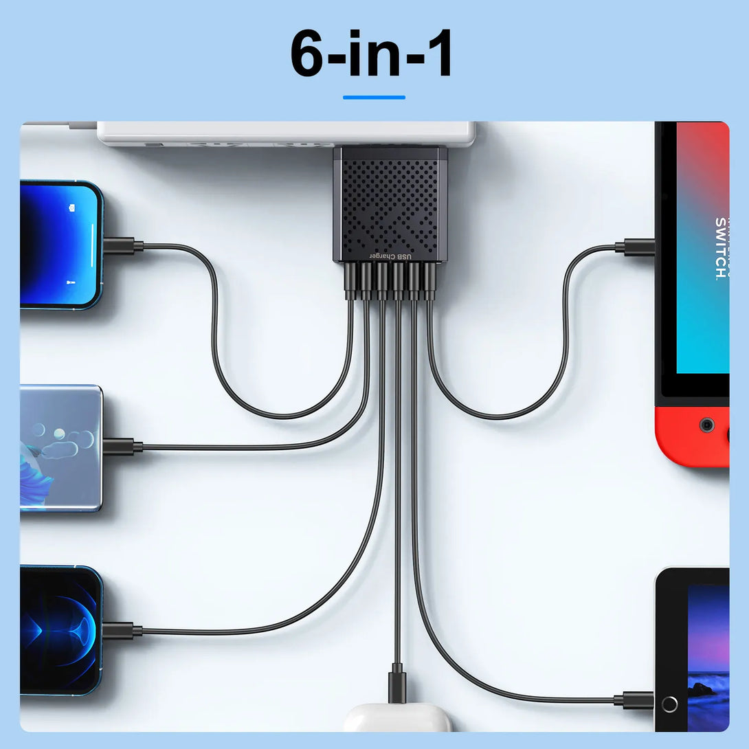 USB Wall Charging Adaptor 6 In 1 Multi USB 3.1A QC3.0 - Styleeo