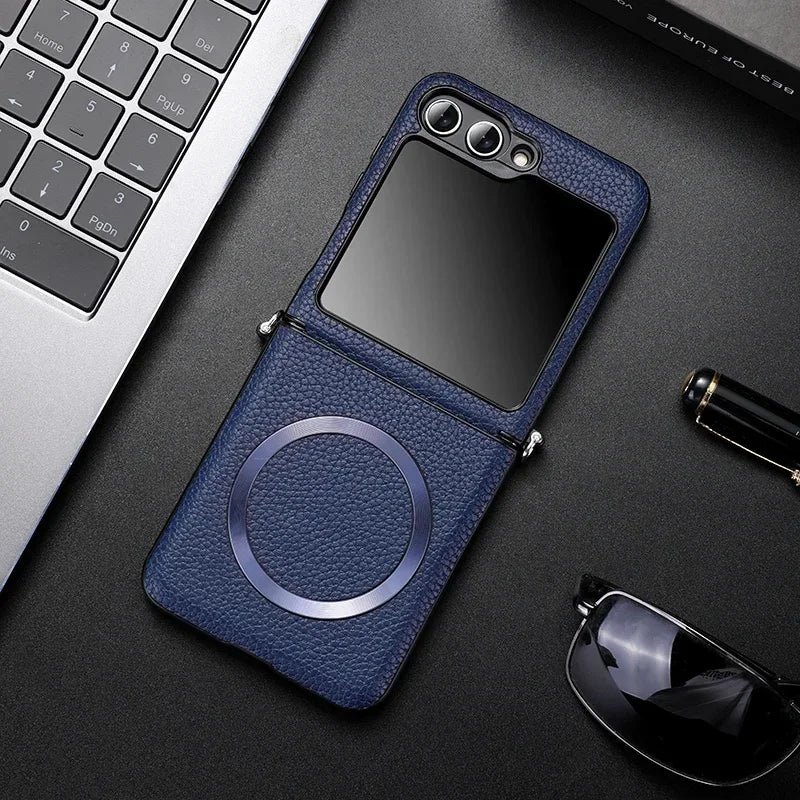 Litchi Leather Samsung Galaxy Z Flip Wireless Charging Case - Styleeo