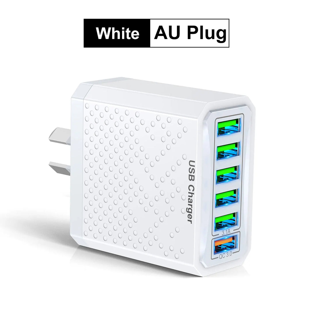 USB Wall Charging Adaptor 6 In 1 Multi USB 3.1A QC3.0 - Styleeo
