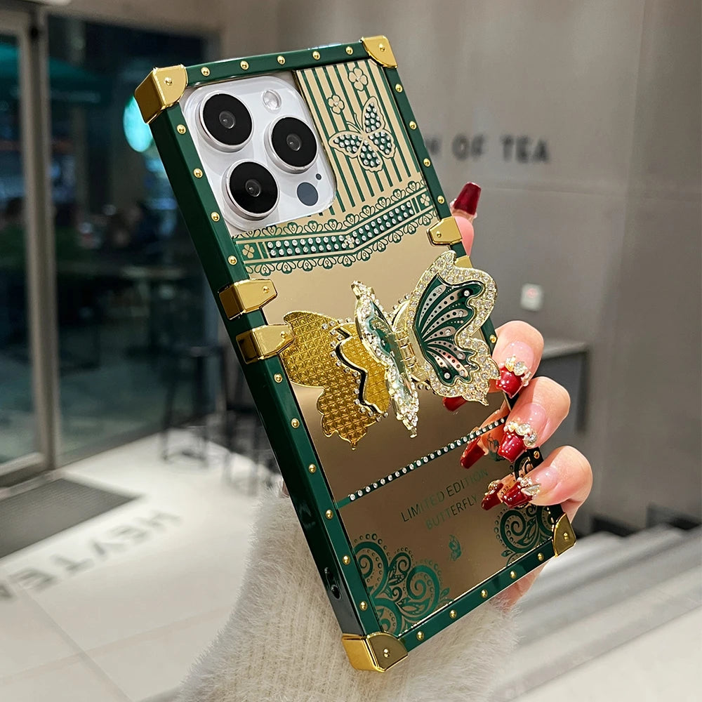 Diamond Butterfly iPhone Case | Luxury Kickstand Shockproof Cover