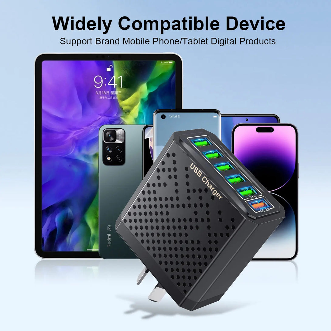 USB Wall Charging Adaptor 6 In 1 Multi USB 3.1A QC3.0 - Styleeo