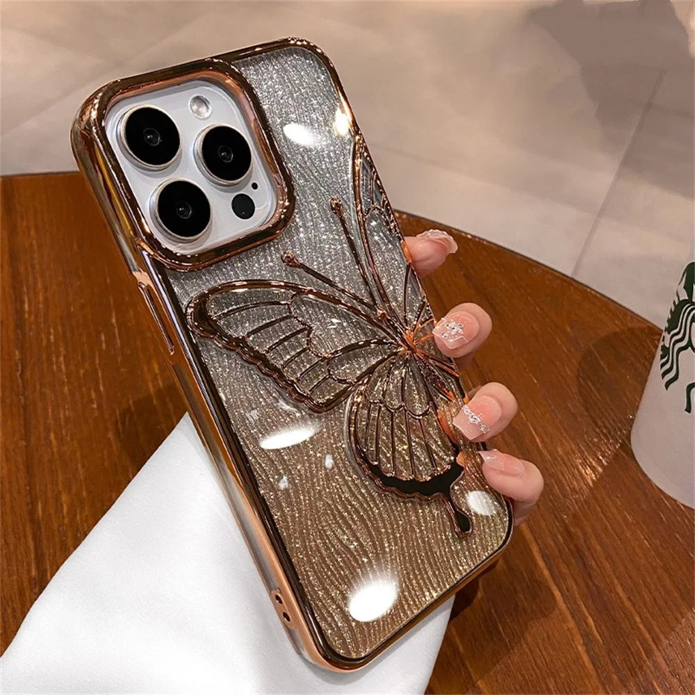 Luxury Butterfly iPhone Case | Gradient Glitter Soft Electroplated Cover