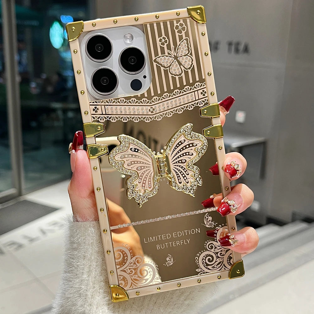 Diamond Butterfly iPhone Case | Luxury Kickstand Shockproof Cover