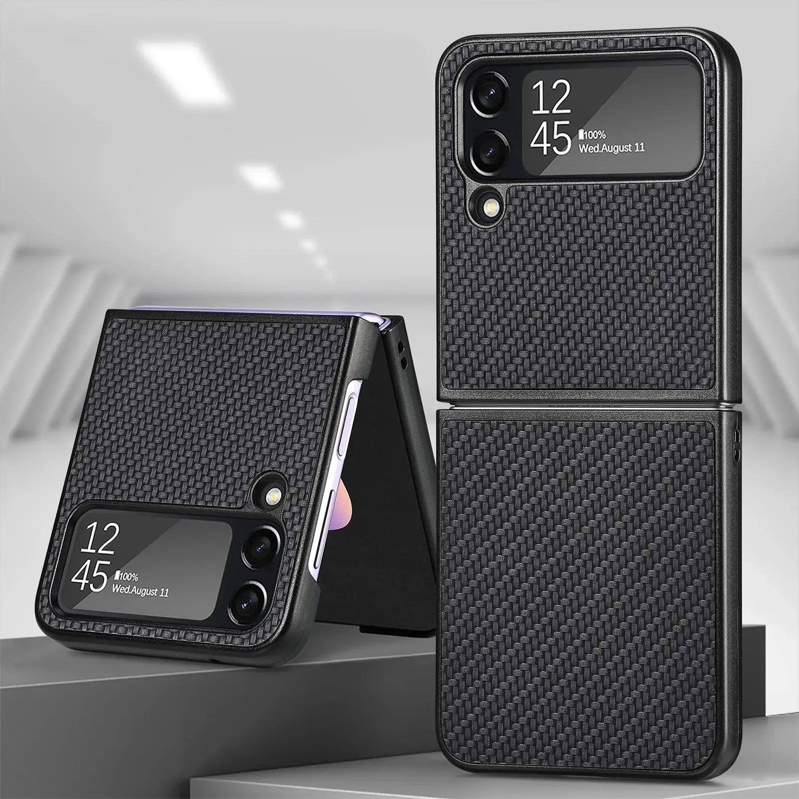 Carbon Fiber Leather Samsung Galaxy Z Flip Phone Cases | Wireless Charging Compatible