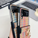 Woven Pattern Samsung Z Flip Diamond Ring Holder Case