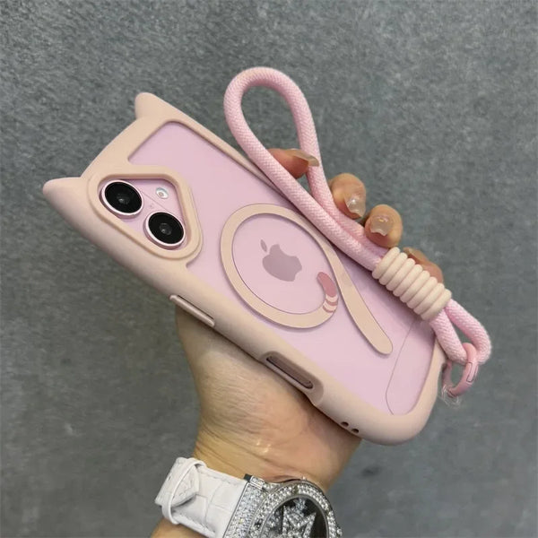 Cat Ear MagSafe iPhone Case With Wrist Strap - Styleeo
