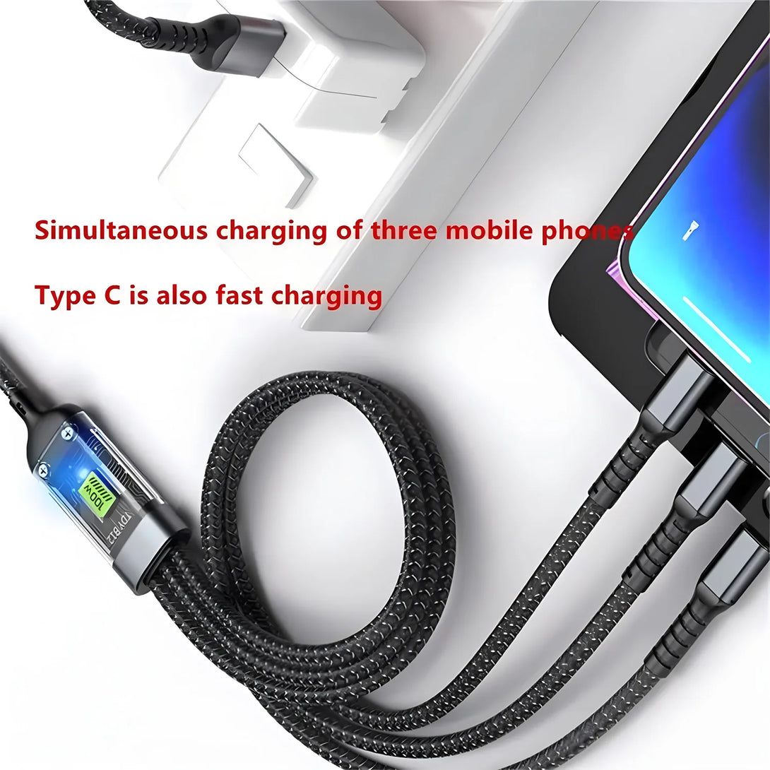 100W USB Charging Cable 3 In 1 Universal USB-C, Lightning, Micro USB - Styleeo