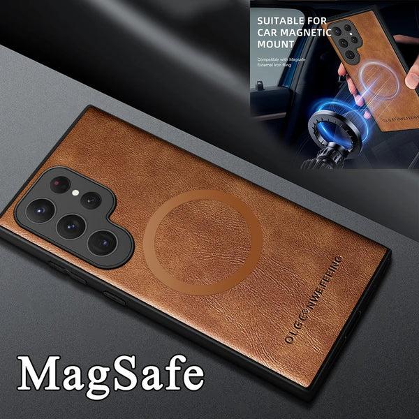 Magnetic Leather Case for Samsung Galaxy with Wireless Charging Support