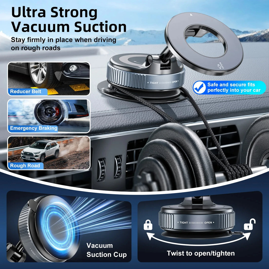 360° MagSafe Car Phone Mount With Vacuum Suction Cup - Styleeo