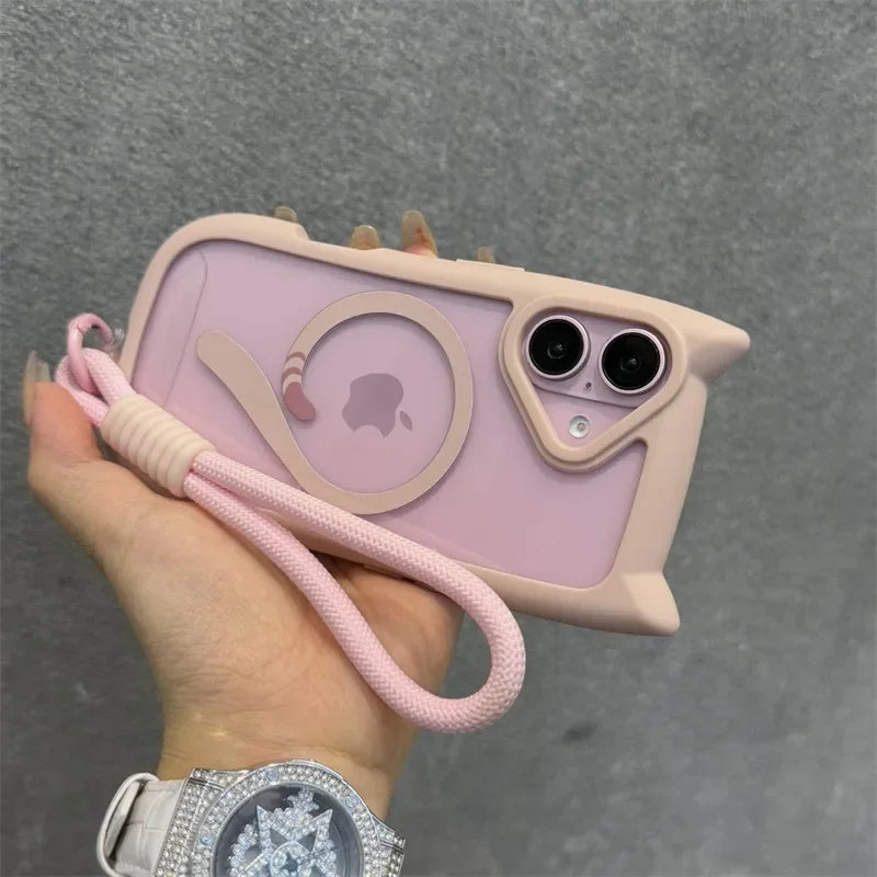 Cat Ear MagSafe iPhone Case With Wrist Strap - Styleeo