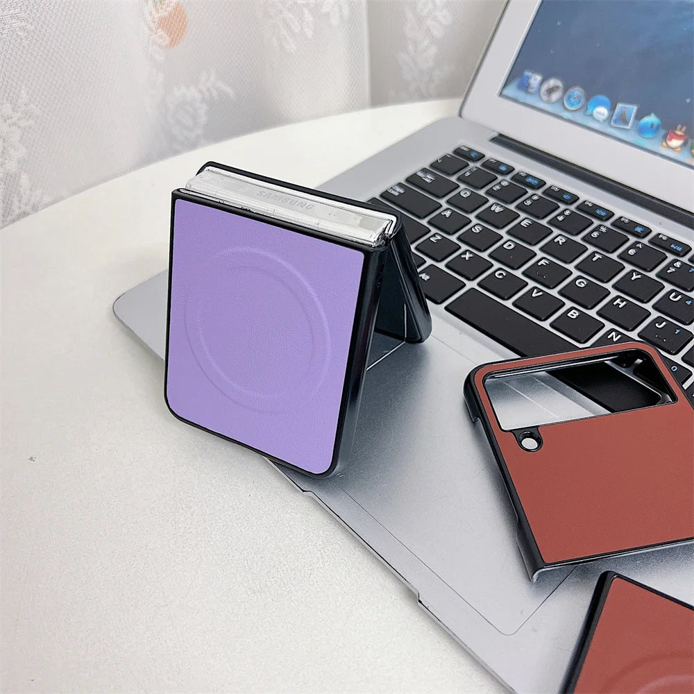 Magnetic Wireless Charging Samsung Z Flip Leather Case