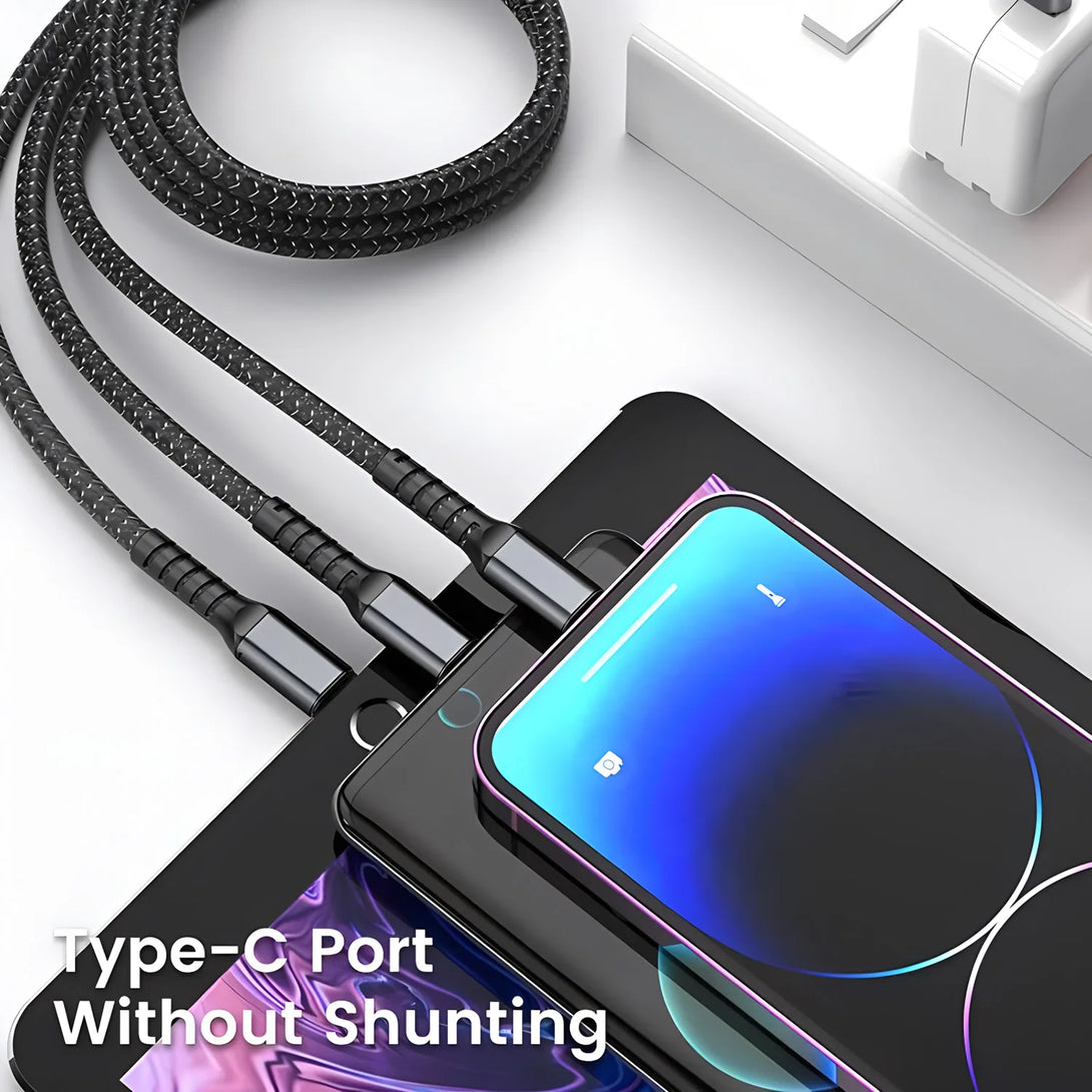100W USB Charging Cable 3 In 1 Universal USB-C, Lightning, Micro USB - Styleeo